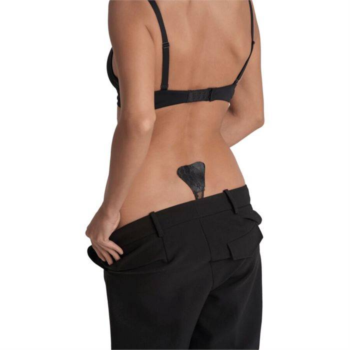 BYE-BRA - TANGA ADHESIVO ENCAJE NEGRO TALLA ÃNICA