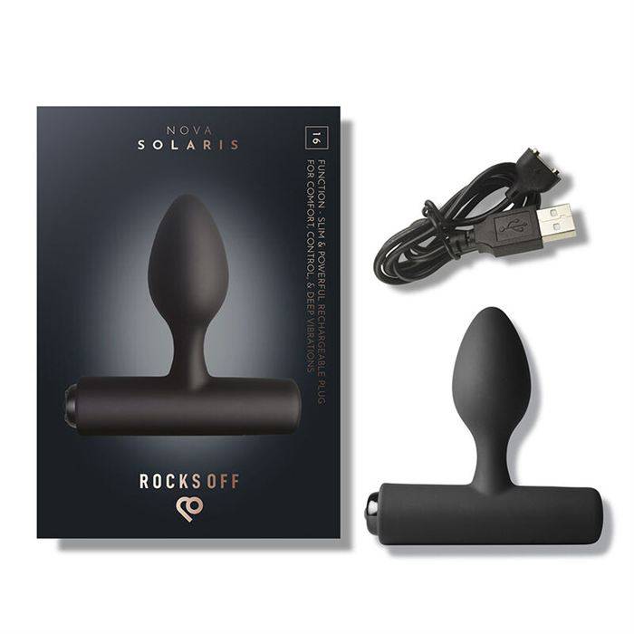 ROCKS-OFF - NOVA SOLARIS RECHARGEABLE SLIM & POWERFUL ANAL PLUG 16 FUNCTION BLACK