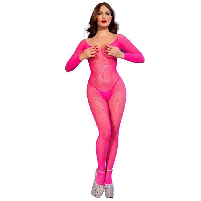 CHILIROSE - CR 4894 NEON PINK MESH BODYSTOCKING S/M