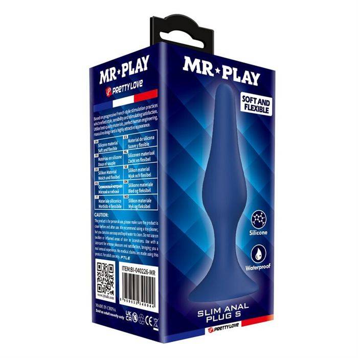 MR PLAY - BLUE SILICONE SLIM ANAL PLUG SIZE S