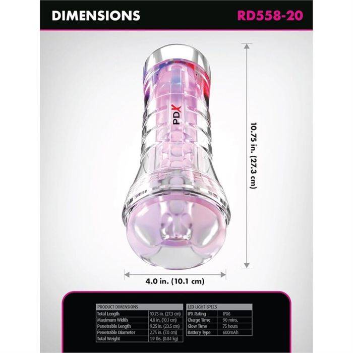 PDX ELITE - VIEWTUBE XXL LED TRANSPARENT STROKER 27.3 CM