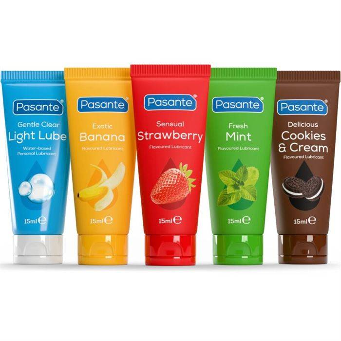 PASANTE - PACK LUBRIFICANTES SABORES SORTIDOS 5 UNIDADES X 15 ML