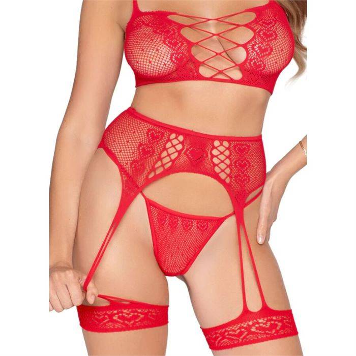 LEG AVENUE - 89359 CONJUNTO TOP + TANGA + LIGA VERMELHO - TAMANHO ÃNICO