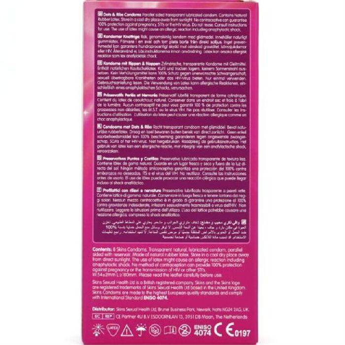 SKINS - DOTS & RIBS PREMIUM PRESERVATIVOS PACOTE 8