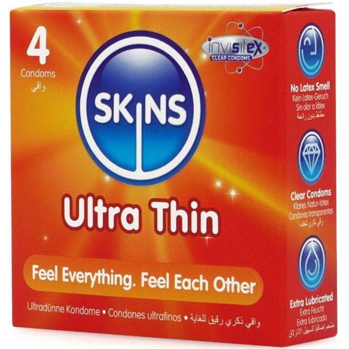 SKINS - PRESERVATIVOS ULTRA FINOS PREMIUM PACOTE COM 4