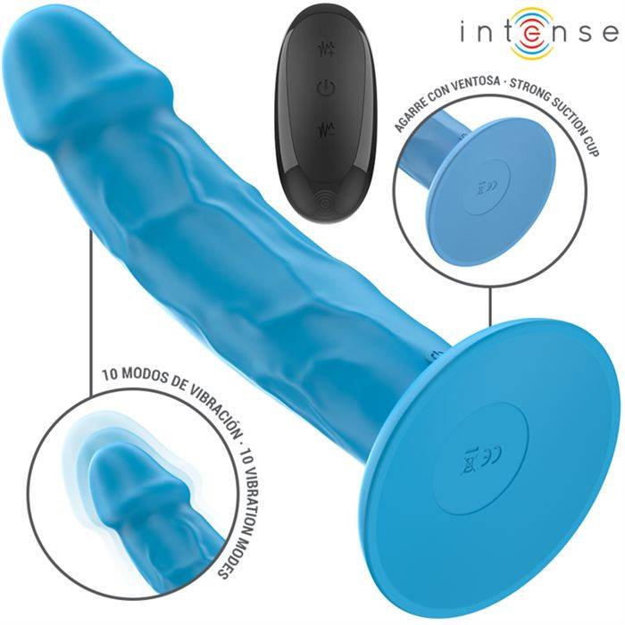 INTENSE - VIBRADOR REALÃSTICO PHOEBE 10 VIBRAÃÃES CONTROLE REMOTO AZUL