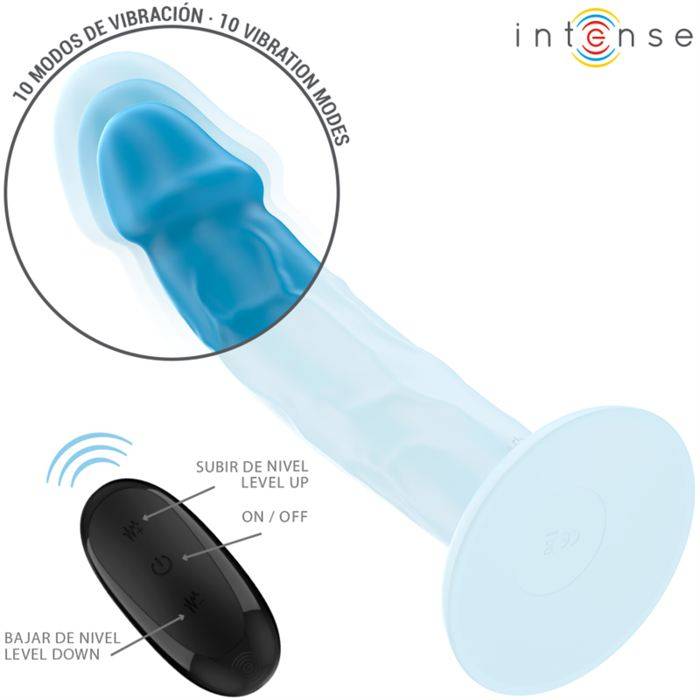 INTENSE - VIBRADOR REALÃSTICO PHOEBE 10 VIBRAÃÃES CONTROLE REMOTO AZUL