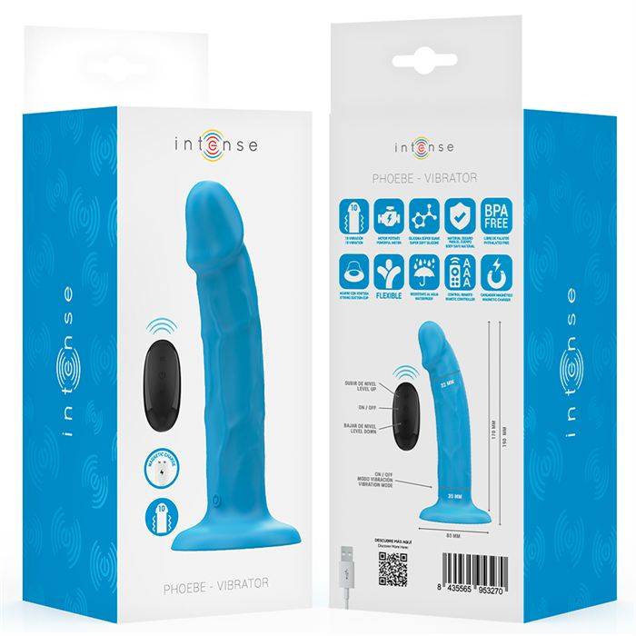 INTENSE - VIBRADOR REALÃSTICO PHOEBE 10 VIBRAÃÃES CONTROLE REMOTO AZUL