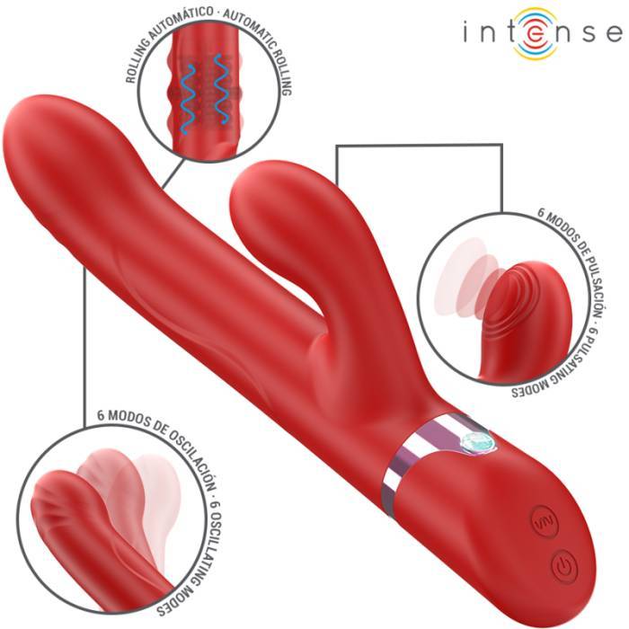 INTENSE - LELE VIBRADOR MULTIFUNCIONAL ROTATIVO & OSCILAÃÃO & ESTIMULAÃÃO VERMELHO