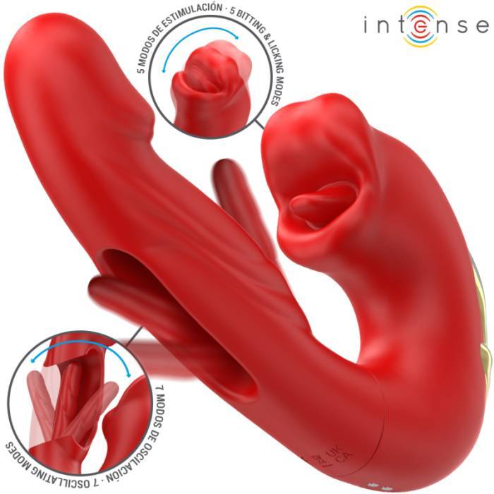 INTENSE - NATHY VIBRADOR DUPLO COM BOCA ESTIMULANTE MULTIFUNÃÃES VERMELHO