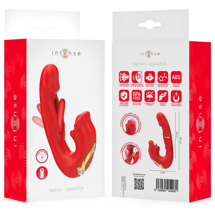 INTENSE - NATHY VIBRADOR DUPLO COM BOCA ESTIMULANTE MULTIFUNÃÃES VERMELHO