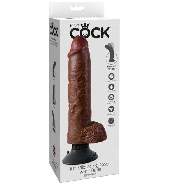 DILDO VIBRADOR - KING COCK CON TESTICULOS 25.5 CM COLOR MARRON